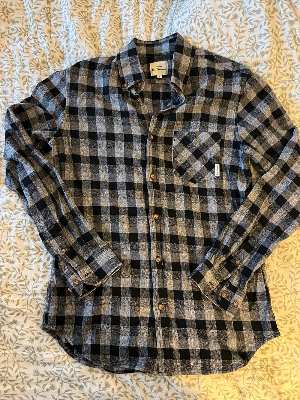 Ben Sherman Black and Gray Plaid Button-Down Shirt